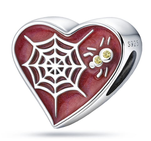 Srebrny Charms Czerwone Serce Halloween