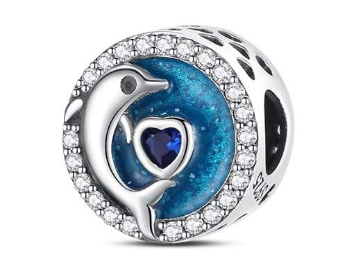 Srebrny Charms Delfin na Niebieskim Tle