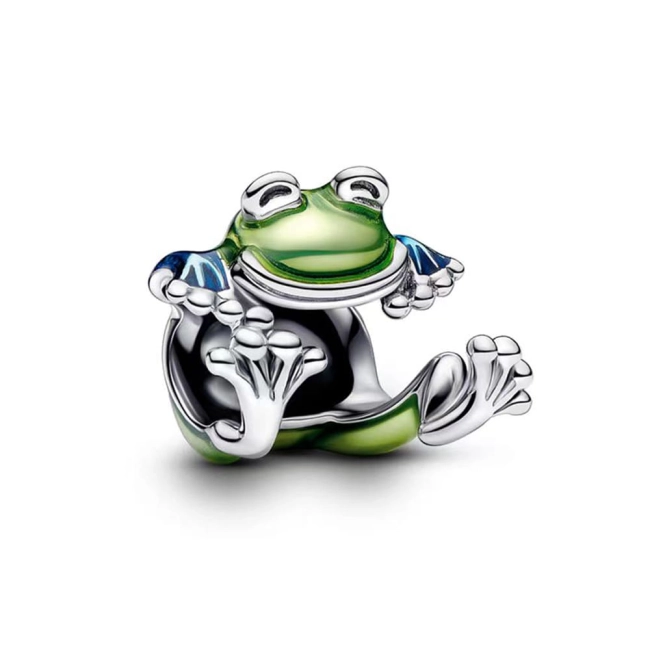 Srebrny Charms Zielona Żaba