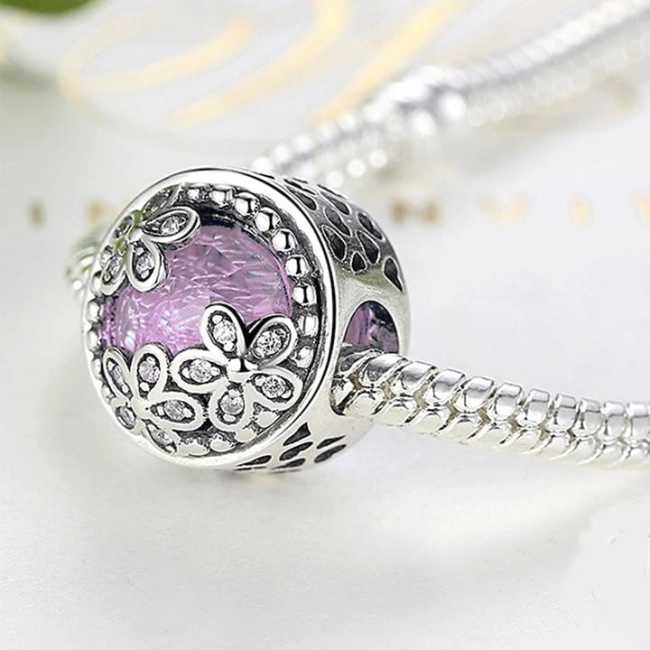 Charms do Pandory Stokrotka Różowa Cyrkonia Oczko