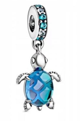 Srebrny Charms Niebieski Żółwik