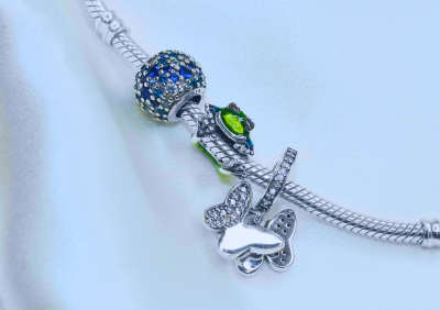 Srebrny Charms Zawieszka Motylek