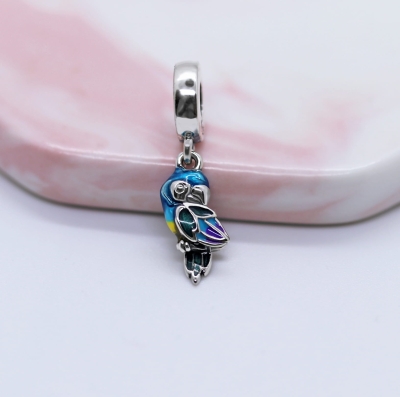 Srebrny Charms Kolorowa Papuga