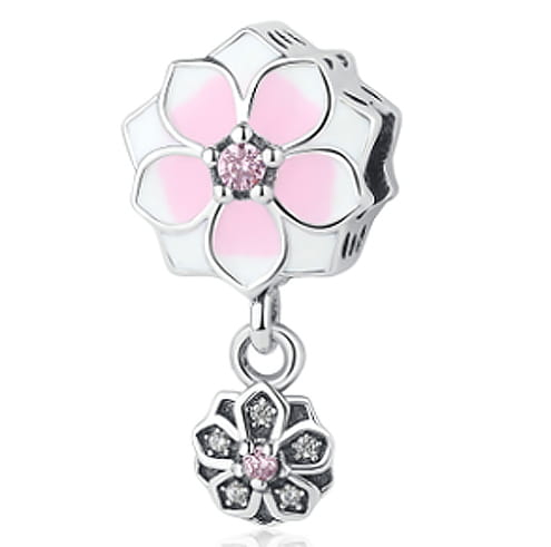 Srebrny Charms Magnolia z Zawieszką