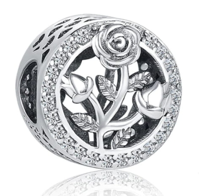 Srebrny Charms Okrągły z Różą
