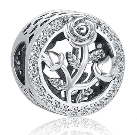 Srebrny Charms Okrągły z Różą