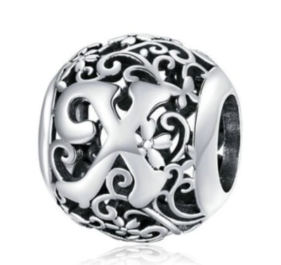 Srebrny Charms Ozdobna Literka X