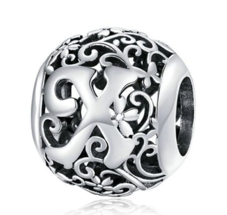 Srebrny Charms Ozdobna Literka X