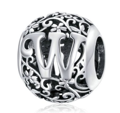 Srebrny Charms Ozdobna Literka W