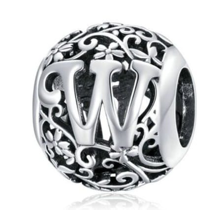 Srebrny Charms Ozdobna Literka W