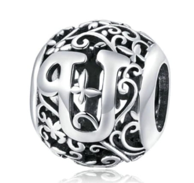 Srebrny Charms Ozdobna Literka U