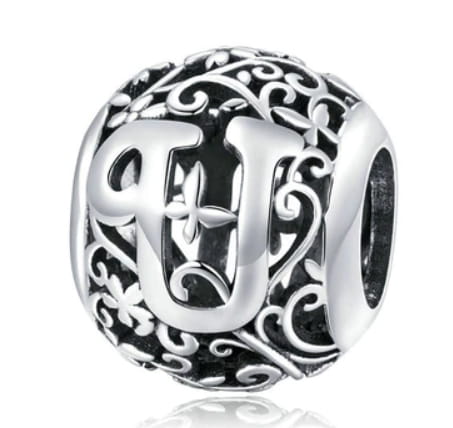 Srebrny Charms Ozdobna Literka U