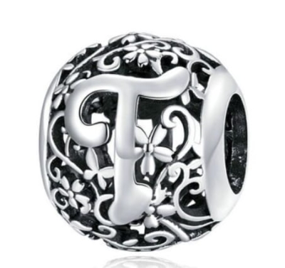 Srebrny Charms Ozdobna Literka T