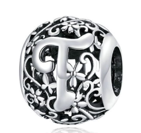 Srebrny Charms Ozdobna Literka T