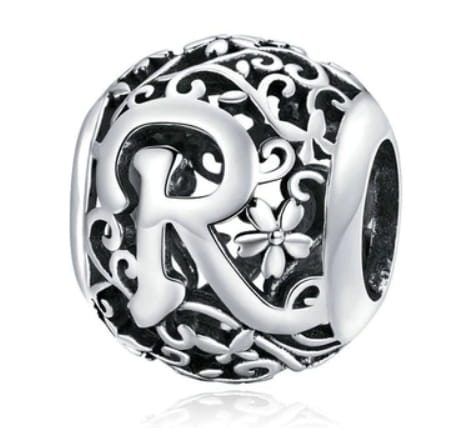 Srebrny Charms Ozdobna Literka R