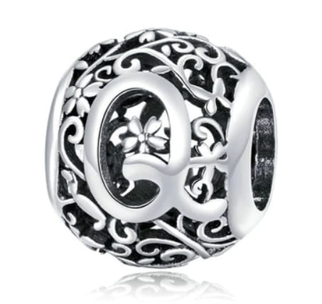 Srebrny Charms Ozdobna Literka Q