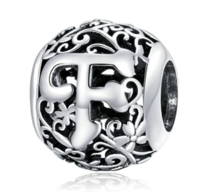 Srebrny Charms Ozdobna Literka F