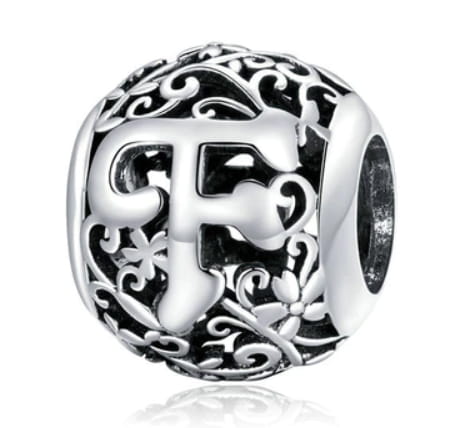 Srebrny Charms Ozdobna Literka F