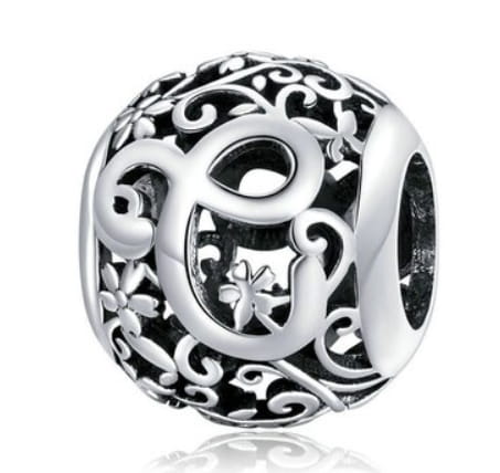 Srebrny Charms Ozdobna Literka C