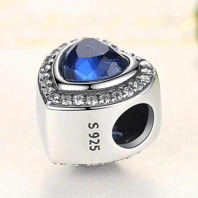 Srebrny Charms Niebieskie Serce Oceanu