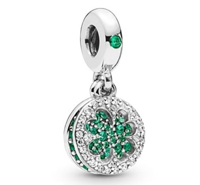 Srebrny Charms Podwójna Zawieszka Koniczynka