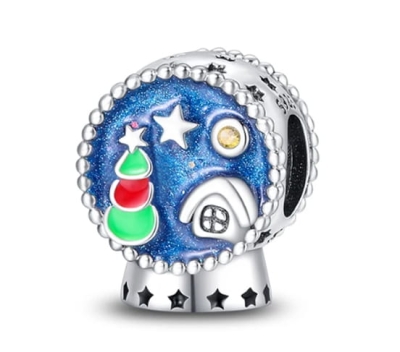 Srebrny Charms Kula Śnieżna z Choinką