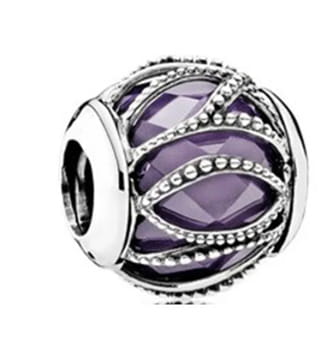 Srebrny Charms Fioletowe Szkło Splot Winorośli