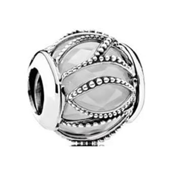 Srebrny Charms Białe Szkło Splot Winorośli