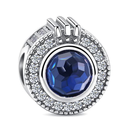 Srebrny Charms Niebieski Koralik z Koroną