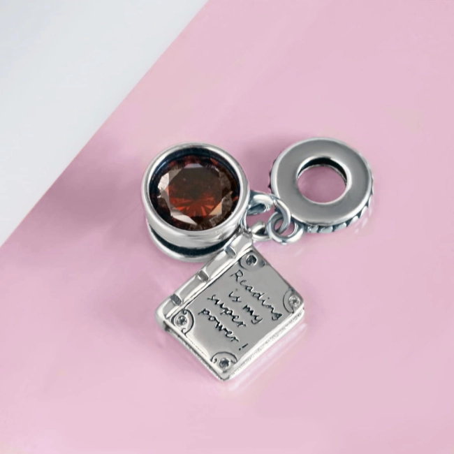 Srebrny Charms Filiżanka Kawy z Książką- sklep internetowy