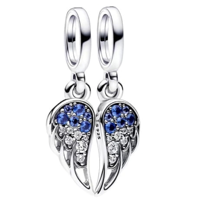 Srebrny Charms Podwójna Zawieszka Anielskie Skrzydła