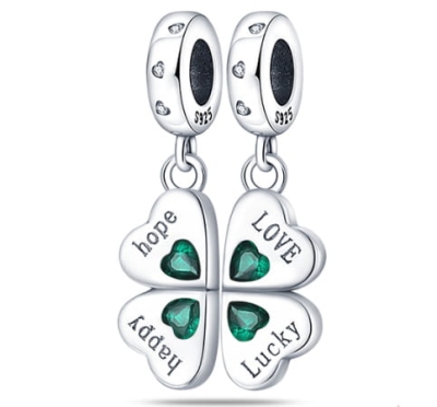 Srebrny Charms Dwie Zawieszki Koniczynki na Szczęście