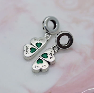 Srebrny Charms Dwie Zawieszki Koniczynki na Szczęście
