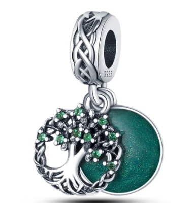 Srebrny Charms Zielone Drzewko Więzy Rodzinne