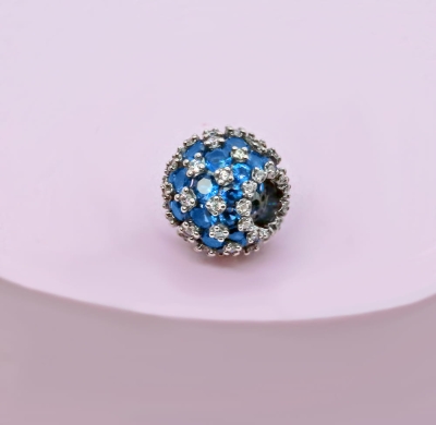 Srebrny Charms Błyszczący Niebieski Koralik