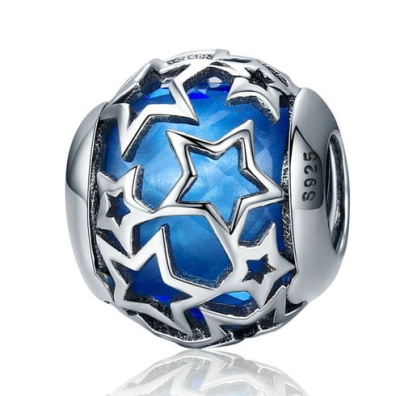Srebrny Charms Niebieskie Gwiazdy