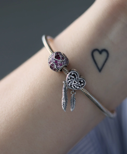 Srebrny Charms Łapacz snów Serce