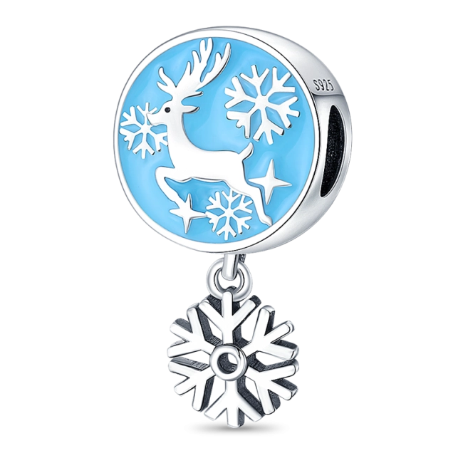Srebrny Charms Renifer na Niebieskim Tle