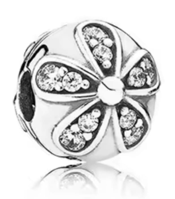 Srebrny Charms Klips z Błyszczącym Kwiatkiem