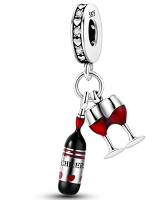 Srebrny Charms Zawieszka z Butelką Wina i Kieliszkami