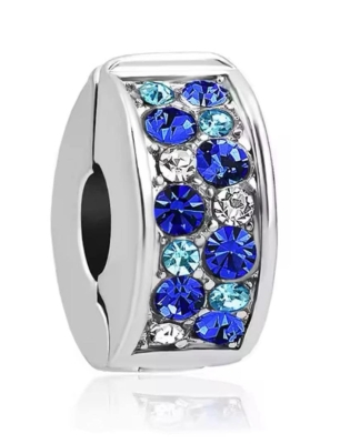 Srebrny Charms Klips Niebieskie Cyrkonie