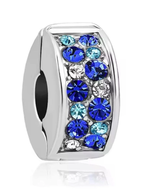 Srebrny Charms Klips Niebieskie Cyrkonie