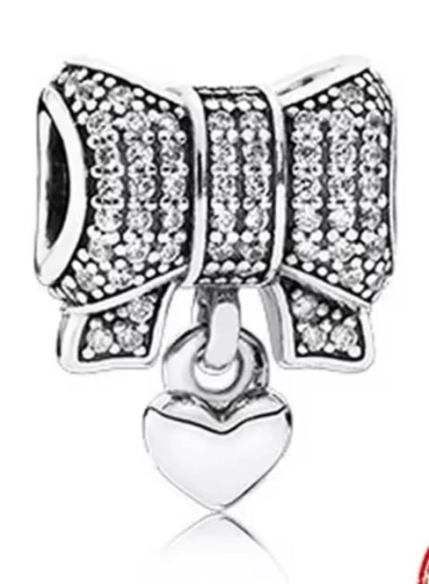 Srebrny Charms Błyszcząca Kokarda