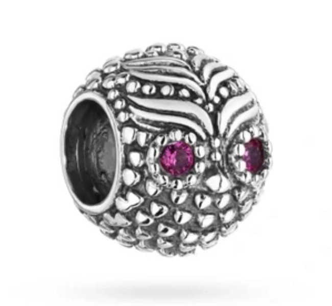 Srebrny Charms Sowa z Fioletowymi Cyrkoniami