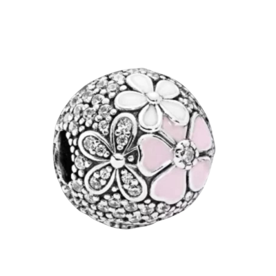 Srebrny Charms Klips w Kwiaty