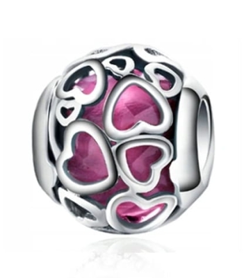 Srebrny Charms Różowe Serca Miłość