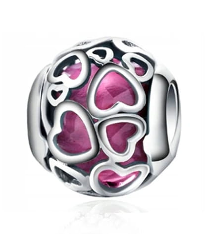 Srebrny Charms Różowe Serca Miłość