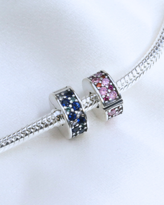 Srebrny Charms Klips Niebieskie Cyrkonie