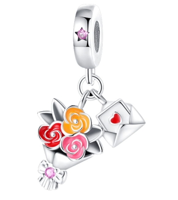 Srebrny Charms Bukiet Pięknych Kwiatów