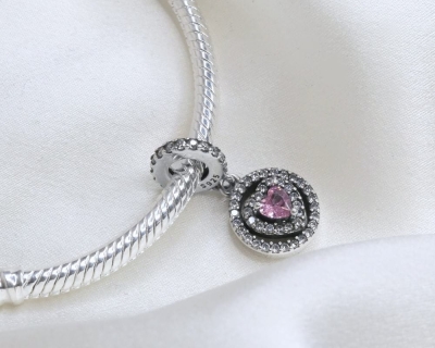 Srebrny Charms Zawieszka Różowe Serce